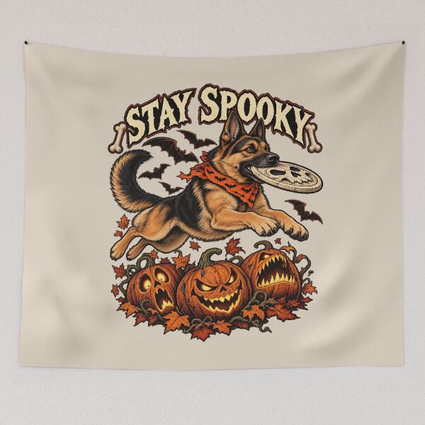 Item preview, Stay Spooky German Shepherd Catching Skull Frisbee designed and sold by MythicCotton.