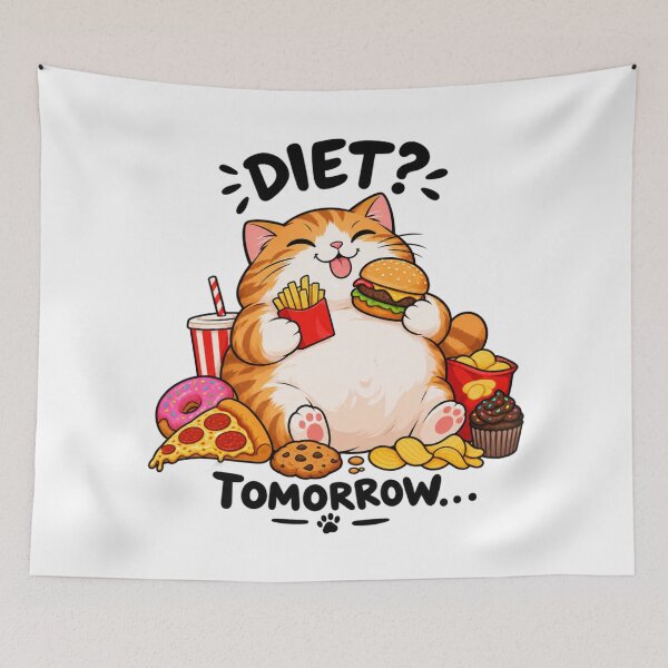 Item preview, Kawaii Fat Cat Dieting Humor Fast Food Feast designed and sold by JrNergal.