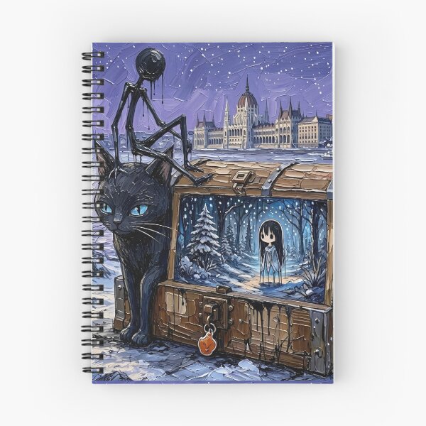 Item preview, Surreal Winter Budapest Parliament Chest Black Cat Impasto Art designed and sold by LujziWorld.