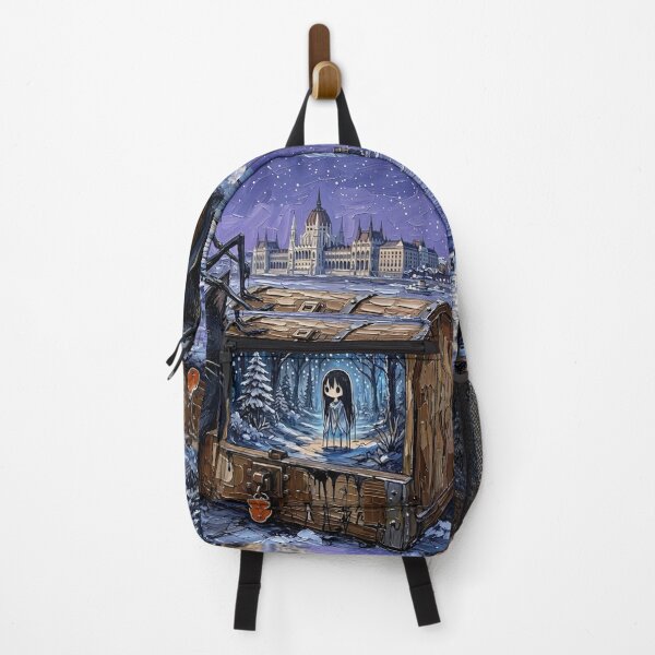 Item preview, Surreal Winter Budapest Parliament Chest Black Cat Impasto Art designed and sold by LujziWorld.