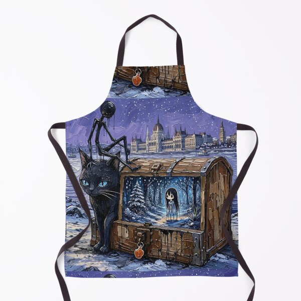 Item preview, Surreal Winter Budapest Parliament Chest Black Cat Impasto Art designed and sold by LujziWorld.