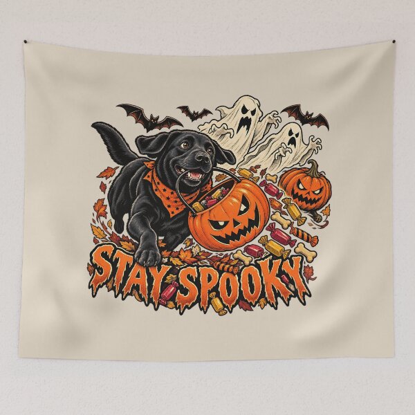 Item preview, Stay Spooky Black Lab Trick or Treat Candy Bucket designed and sold by MythicCotton.