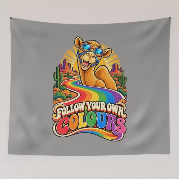 Item preview, FOLLOW YOUR OWN COLOURS – Retro Rainbow Road Pride Camel – Funny Camel T-Shirt Animal Graphic Camel T-Shirt designed and sold by Camel & Quirk.