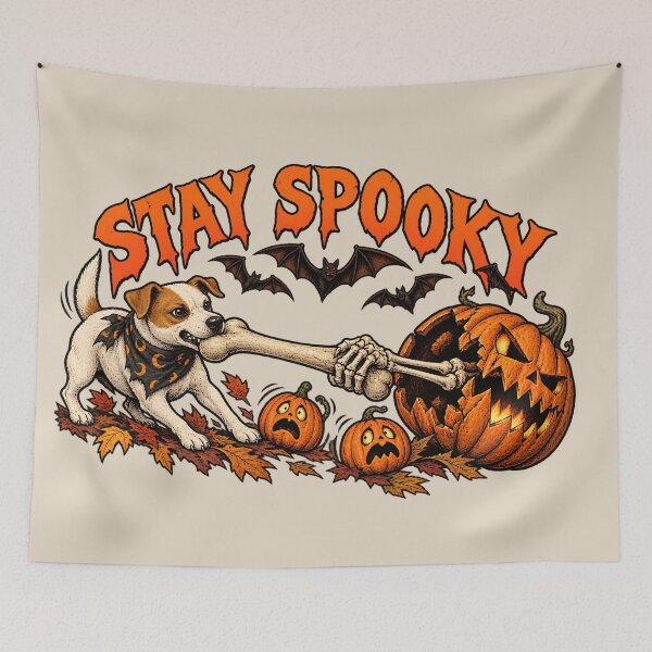 Item preview, Stay Spooky Terrier Dog vs Skeleton Bone Tug designed and sold by MythicCotton.