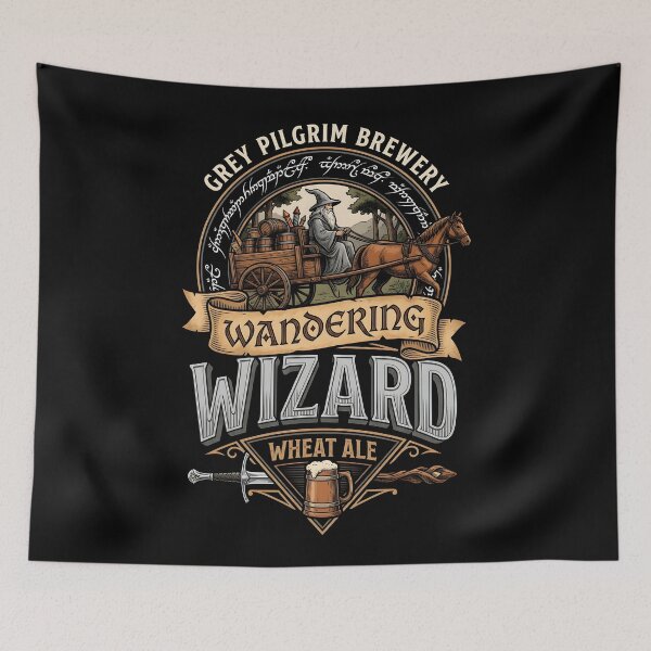 Item preview, Grey Pilgrim Brewery Wandering Wizard Wheat Ale - Fantasy Beer Parody Art designed and sold by Overlord Kingdom.