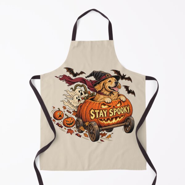 Item preview, Stay Spooky Witch Golden Retriever Pumpkin Cart designed and sold by MythicCotton.