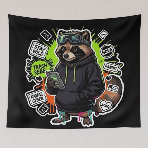 Item preview, Kawaii Cyber Tanuki Raccoon Dog Streetwear Japanese Art designed and sold by PoleksGraphics.