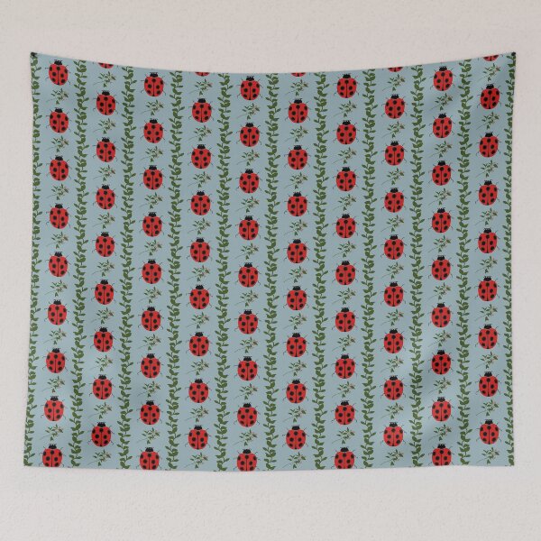 Item preview, Ladybugs & Vines - Whimsical Garden In the Rain - Gray Blue  designed and sold by The Flying Bunny Studio.