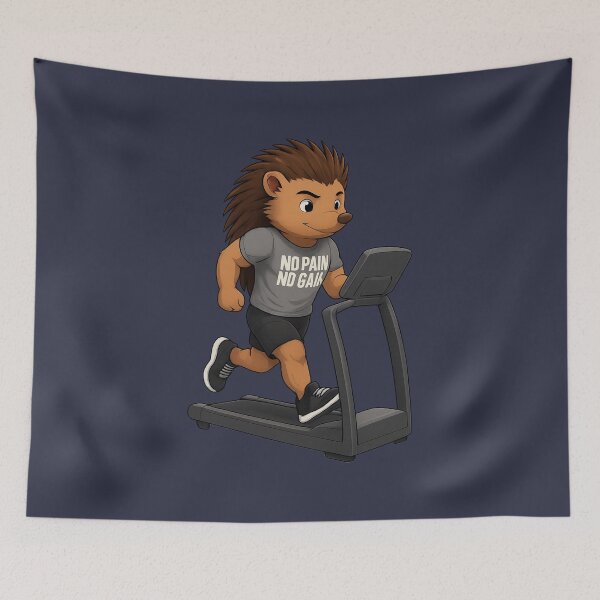 Item preview, Hedgehog Running on Treadmill Funny Gym Fitness Art designed and sold by MascotFoundry.