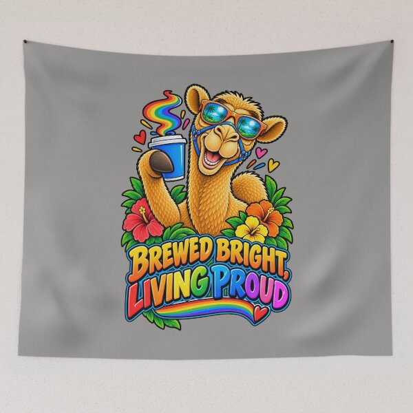 Item preview, BREWED BRIGHT, LIVING PROUD – Coffee and Colour Pride Camel – Funny Camel T-Shirt Animal Graphic Camel T-Shirt designed and sold by Camel & Quirk.