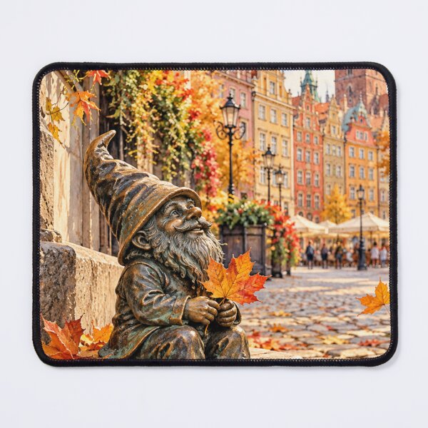 Item preview, Autumn in Wrocław Gnome Art Print – Cozy Poland Travel Wall Art designed and sold by Purrfecta.
