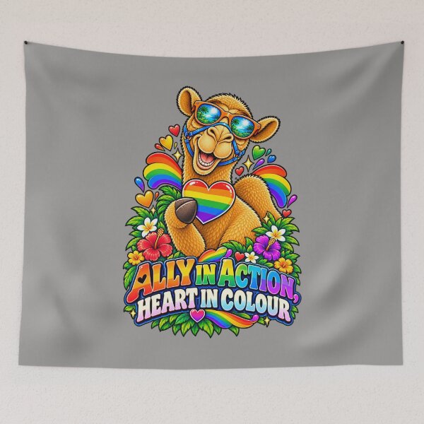 Item preview,  ALLY IN ACTION, HEART IN COLOUR – Ally With Heart Pride Camel – Funny Camel T-Shirt Animal Graphic Camel T-Shirt designed and sold by Camel & Quirk.