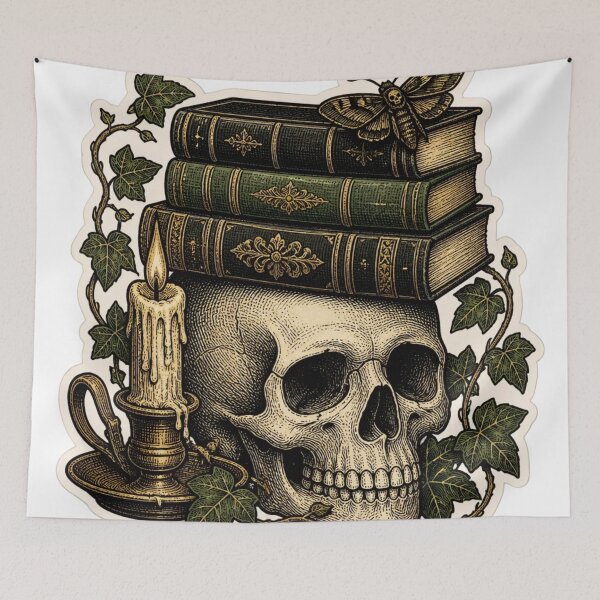 Item preview, Haunted Professor Skull Bookplate Vintage Halloween designed and sold by StickyGuys.