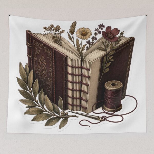 Item preview, Dark Academia Bookbinding Craft Leather Bound Book Pressed Flower Bookish Emblem designed and sold by StickyGuys.
