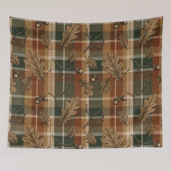 Item preview, Autumn Academia Oxford Plaid with Oak Leaves and Acorns in Rust designed and sold by StickyGuys.