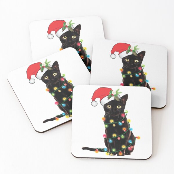 Item preview, Santa Black Cat Tangled Up In Christmas Tree Lights Holiday   designed and sold by framiorville.