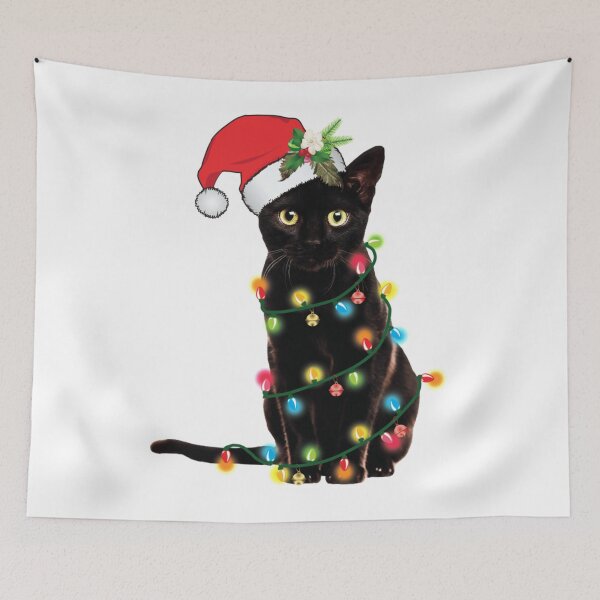 Item preview, Santa Black Cat Tangled Up In Christmas Tree Lights Holiday   designed and sold by framiorville.