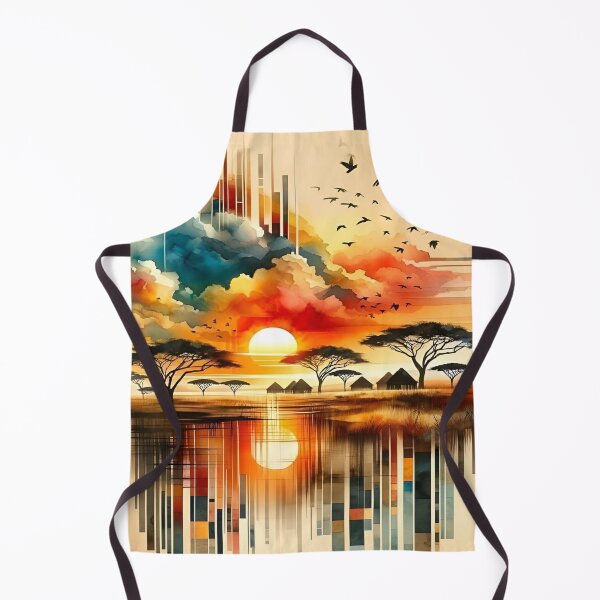 Item preview, A Serene Sunset Over African Landscape with Abstract Elements and Vibrant Colors Reflected in a Tranquil Water Body Surrounded by Silhouetted Trees and Birds Flying in the Distant Sky designed and sold by Matt_Smith.
