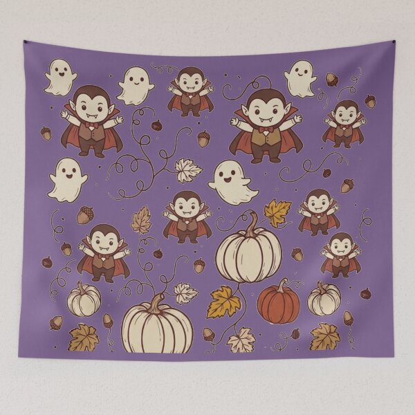 Item preview, Cute Vampires Ghosts Pumpkins Halloween Pattern designed and sold by The-NOKU-Co.