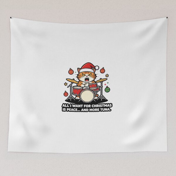 Item preview, All I Want For Christmas Is Peace And More Tuna Drumming Santa Cat designed and sold by Mystic & Celestial Art.