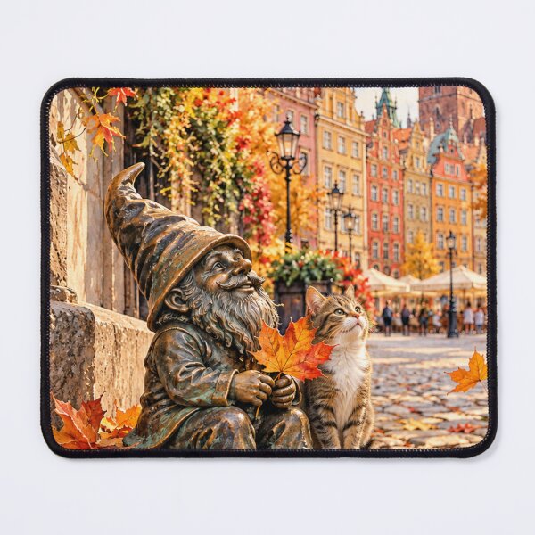 Item preview, Autumn Gnome and Cat Art Print – Cozy Wrocław Poland Travel Decor designed and sold by Purrfecta.
