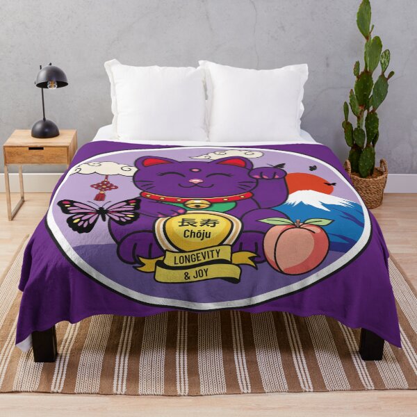 Item preview, Purple Maneki Neko with Closed Eyes – Longevity designed and sold by Vector Woofs.