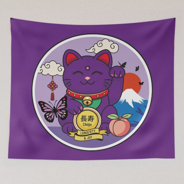 Item preview, Purple Maneki Neko with Closed Eyes – Longevity designed and sold by Vector Woofs.