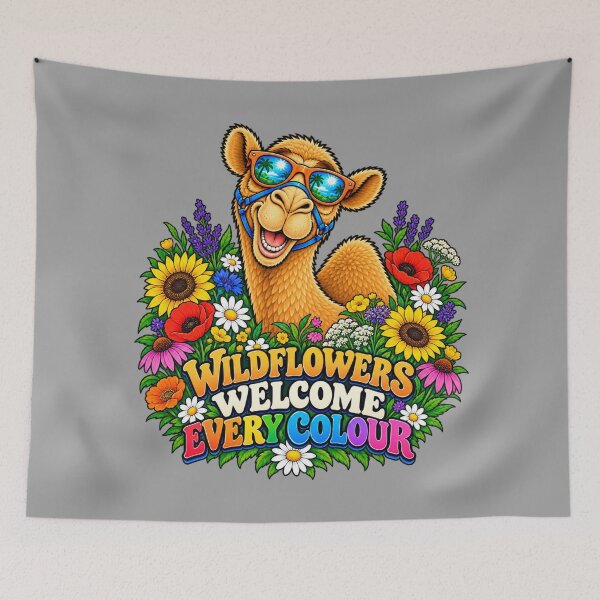 Item preview, WILDFLOWERS WELCOME EVERY COLOUR – Bloom Together Pride Camel – Funny Animal T-Shirt Gift for Animal Lovers designed and sold by Camel & Quirk.