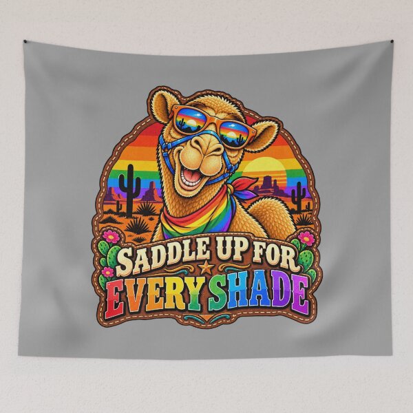 Item preview, SADDLE UP FOR EVERY SHADE – Western Sunset Pride Camel – Funny Animal T-Shirt Gift for Animal Lovers designed and sold by Camel & Quirk.