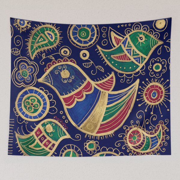 Item preview, Navy and Gold Paisley Birds Folk Pattern designed and sold by Fani*.