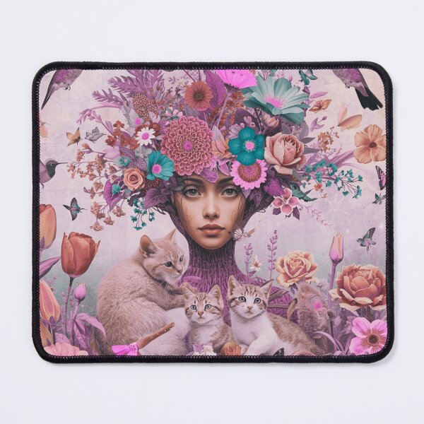 Item preview, Blush Nostalgia: Vintage Woman, Cat & Birds Collage designed and sold by Knock on my door.