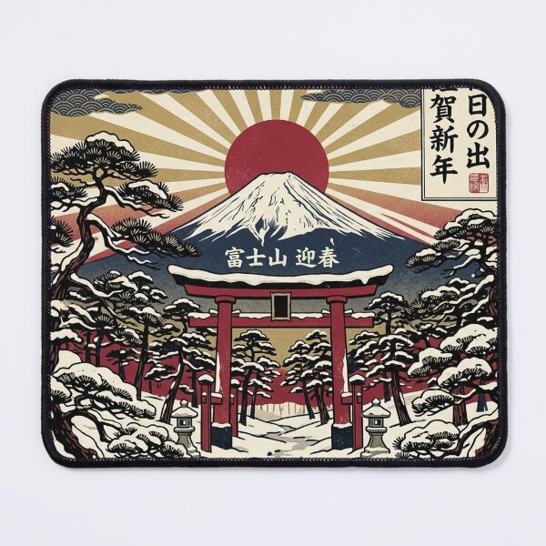 Item preview, Japanese New Year Mount Fuji Torii Gate Vintage Woodblock Art Print designed and sold by RetroVibe Supply.