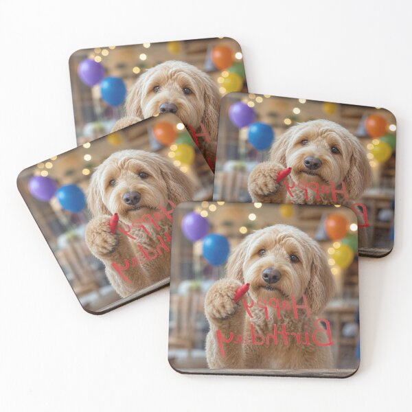 Item preview, Labradoodle Doodling Happy Birthday on Glass designed and sold by Maria Dryfhout.