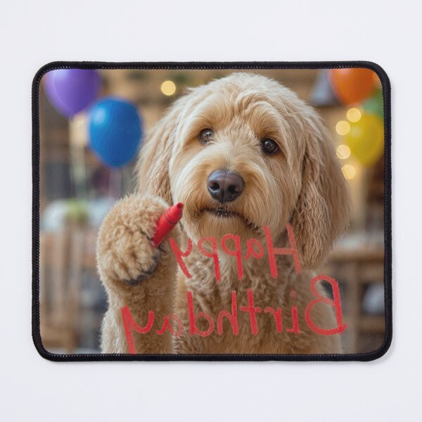 Item preview, Labradoodle Doodling Happy Birthday on Glass designed and sold by Maria Dryfhout.