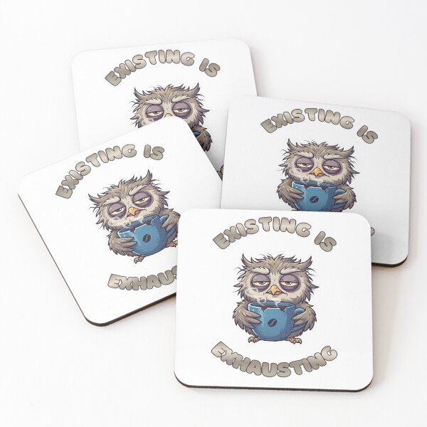 Item preview, Existing Is Exhausting Funny Tired Coffee Owl designed and sold by ZeroContextArt.