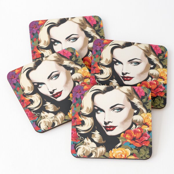 Item preview, Veronica Lake - Oblique Ink and Floral #24026 - Hollywood Legends Art Nouveau Illustration designed and sold by centuryretromedia.