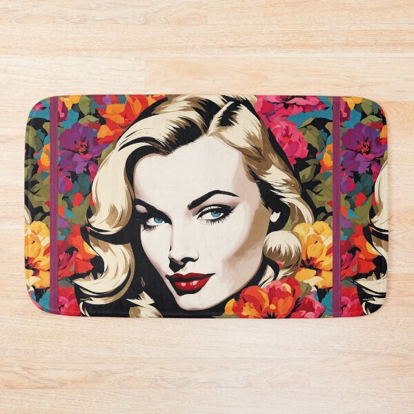 Aperçu de l'œuvre Veronica Lake - Encre oblique et motifs floraux n° 24026 - Illustration Art nouveau des légendes d'Hollywood créée et vendue par centuryretromedia.