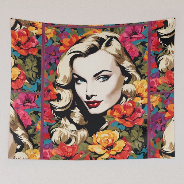 Item preview, Veronica Lake - Oblique Ink and Floral #24026 - Hollywood Legends Art Nouveau Illustration designed and sold by centuryretromedia.