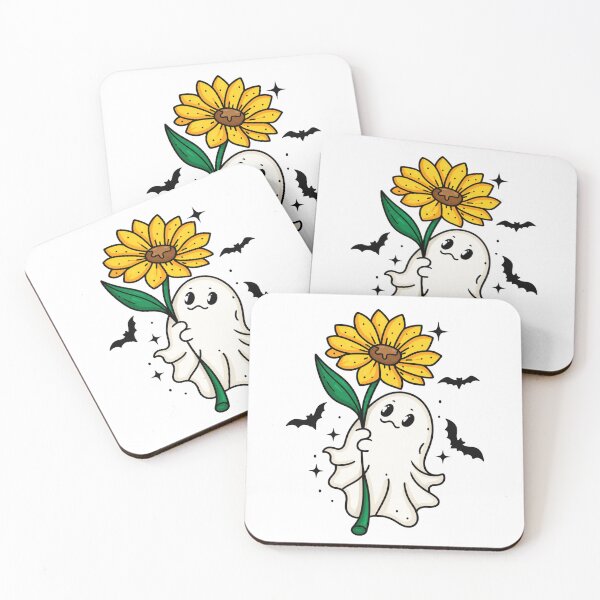 Item preview, Cute Halloween Ghost Holding Sunflower With Spooky Bats designed and sold by Moizento.