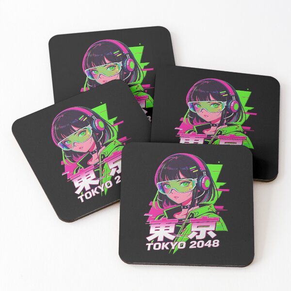 Item preview, Cyberpunk Anime Song Girl Image 東京 TOKYO 2048  with Headphones - Neon Pink & Green Glitch Art. designed and sold by Giulivo Store Graphic.