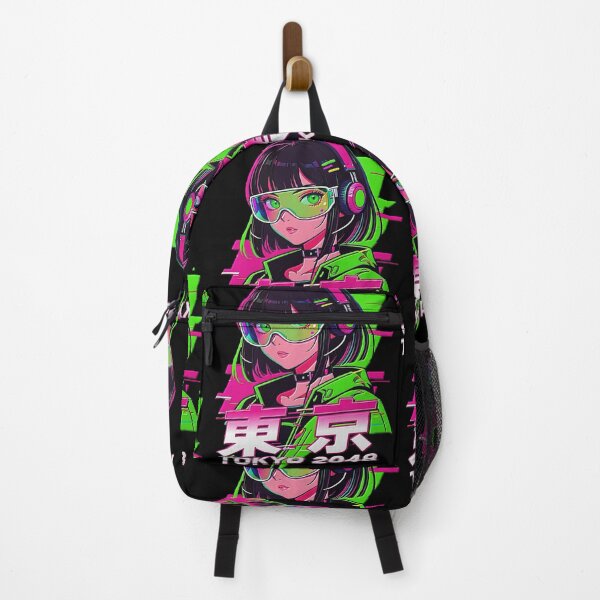 Item preview, Cyberpunk Anime Song Girl Image 東京 TOKYO 2048  with Headphones - Neon Pink & Green Glitch Art. designed and sold by Giulivo Store Graphic.