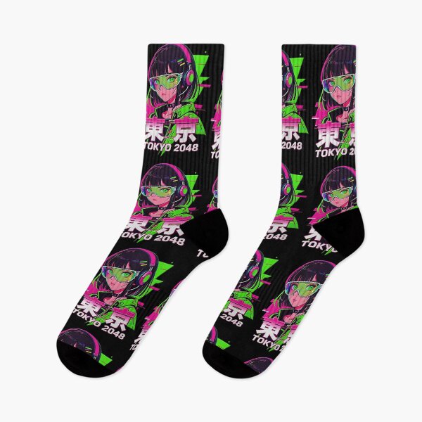 Item preview, Cyberpunk Anime Song Girl Image 東京 TOKYO 2048  with Headphones - Neon Pink & Green Glitch Art. designed and sold by Giulivo Store Graphic.