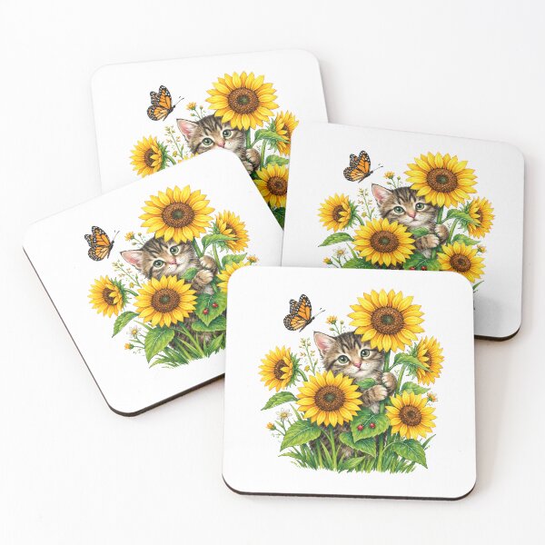 Item preview, Cute Tabby Kitten Surrounded By Beautiful Yellow Sunflowers designed and sold by Moizento.