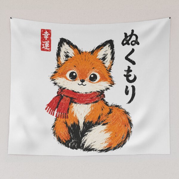 Item preview, Nukumori Warmth Cute Fox Red Scarf Japanese Simple Art designed and sold by Yellowriversss.