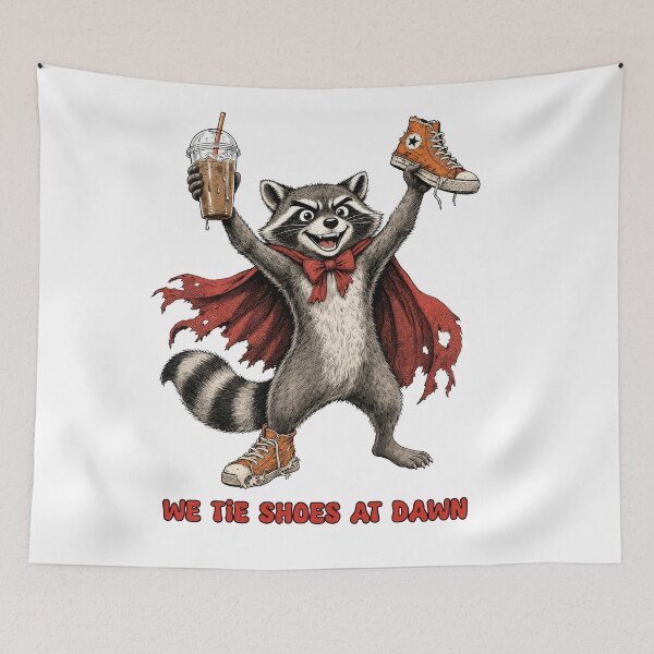 Item preview, We Tie Shoes At Dawn funny raccoon designed and sold by TeeARTHY.