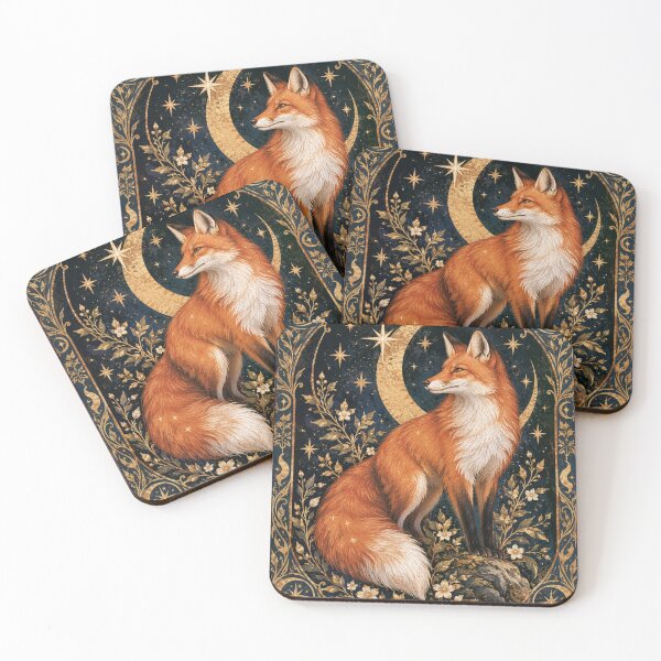 Item preview, Celestial Fox, Vintage Moon And Stars Art Nouveau Illustration designed and sold by TinyBirdyDesigns.