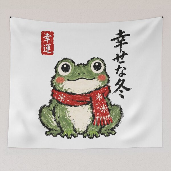 Item preview, Happy Winter Kawaii Frog Japanese Scarf Simple Art designed and sold by Yellowriversss.