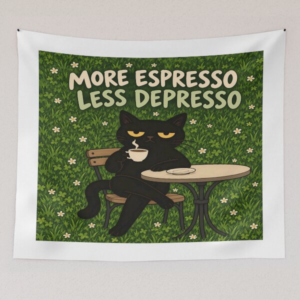 Item preview, More Espresso Less Depresso – Funny Black Cat Coffee Design designed and sold by SupplyCode.