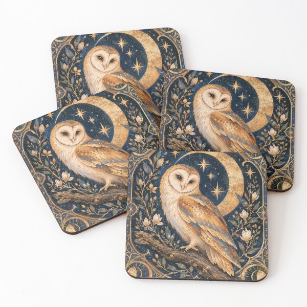 Item preview, Mystical Celestial Owl And Moon, Vintage Botanical Night Art designed and sold by TinyBirdyDesigns.