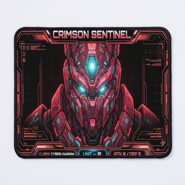 Item preview, Crimson Sentinel Cyber Guardian - Red Mecha TCG Playmat designed and sold by FABIOLART.